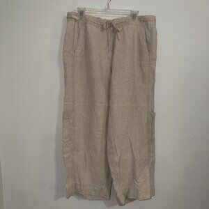 J Jill Linen Pants Khaki Oatmeal 100% Linen Beach Boho Cropped NEW Sz 16